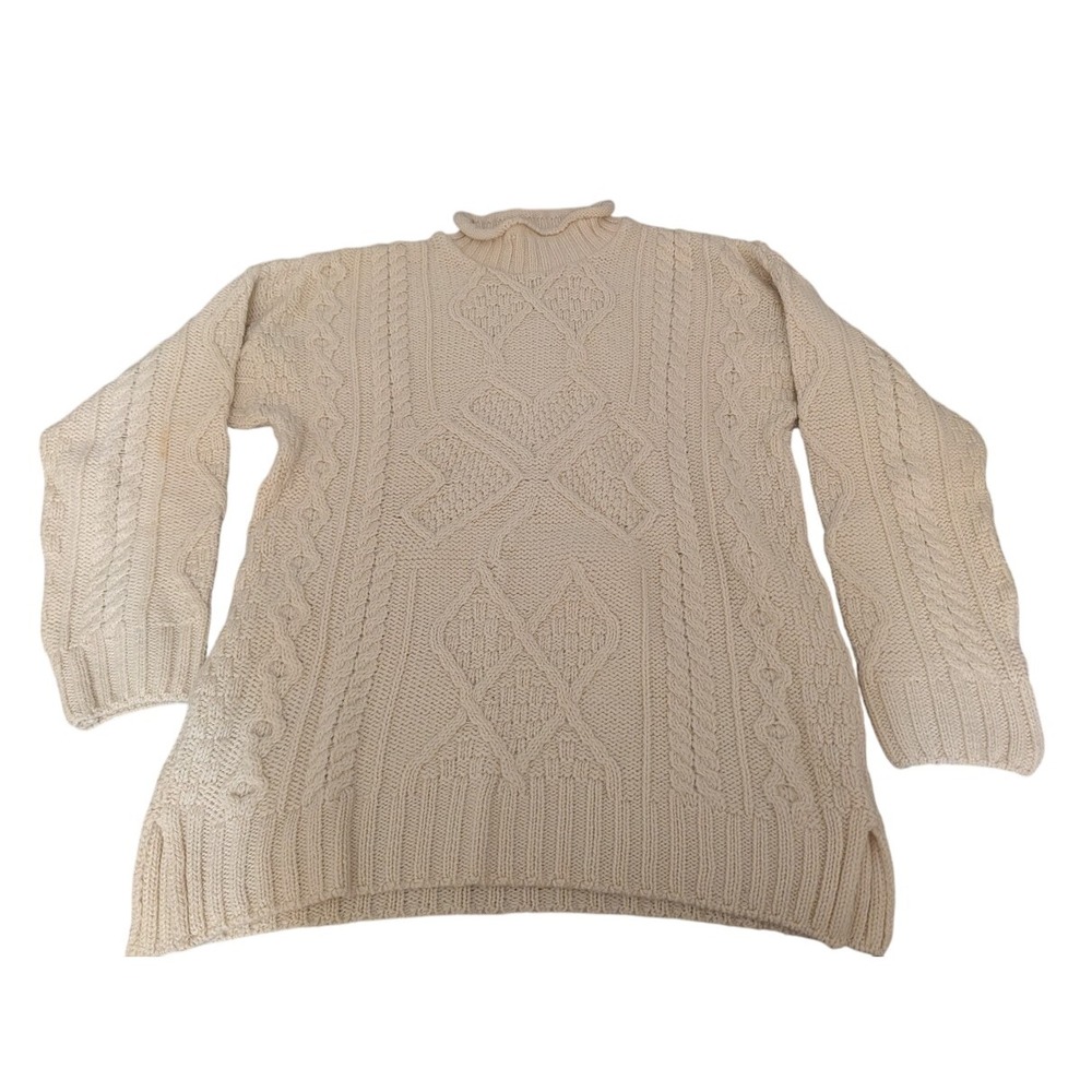 Aran Crafts Ireland Roll Neck Cream Cable Knit Sweater Size S 100% Merino Wool
